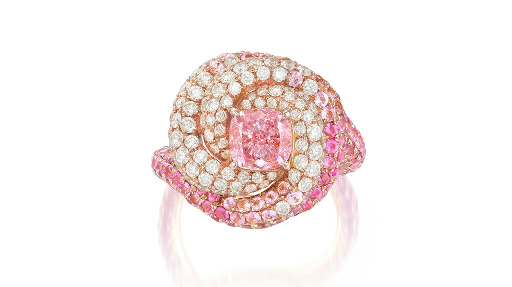 A spiral ring with a 1.38-carat fancy vivid purplish pink diamond fancy vivid purplish pink diamond ring